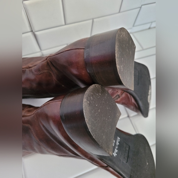 Franco Martini Made In Italy Ladies Dark Brown Tall Leather Boots 1.25in Block H - Picture 9 of 12